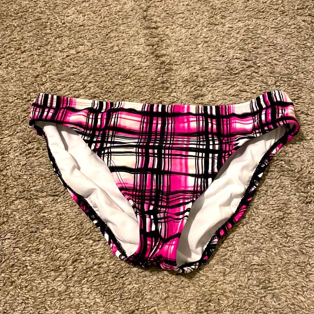 Pink white and black plaid bikini bottoms